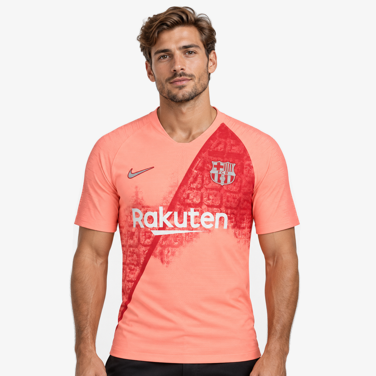 FC Barcelona Camisola Terceira - 19/20 — hero editorial com modelo IA