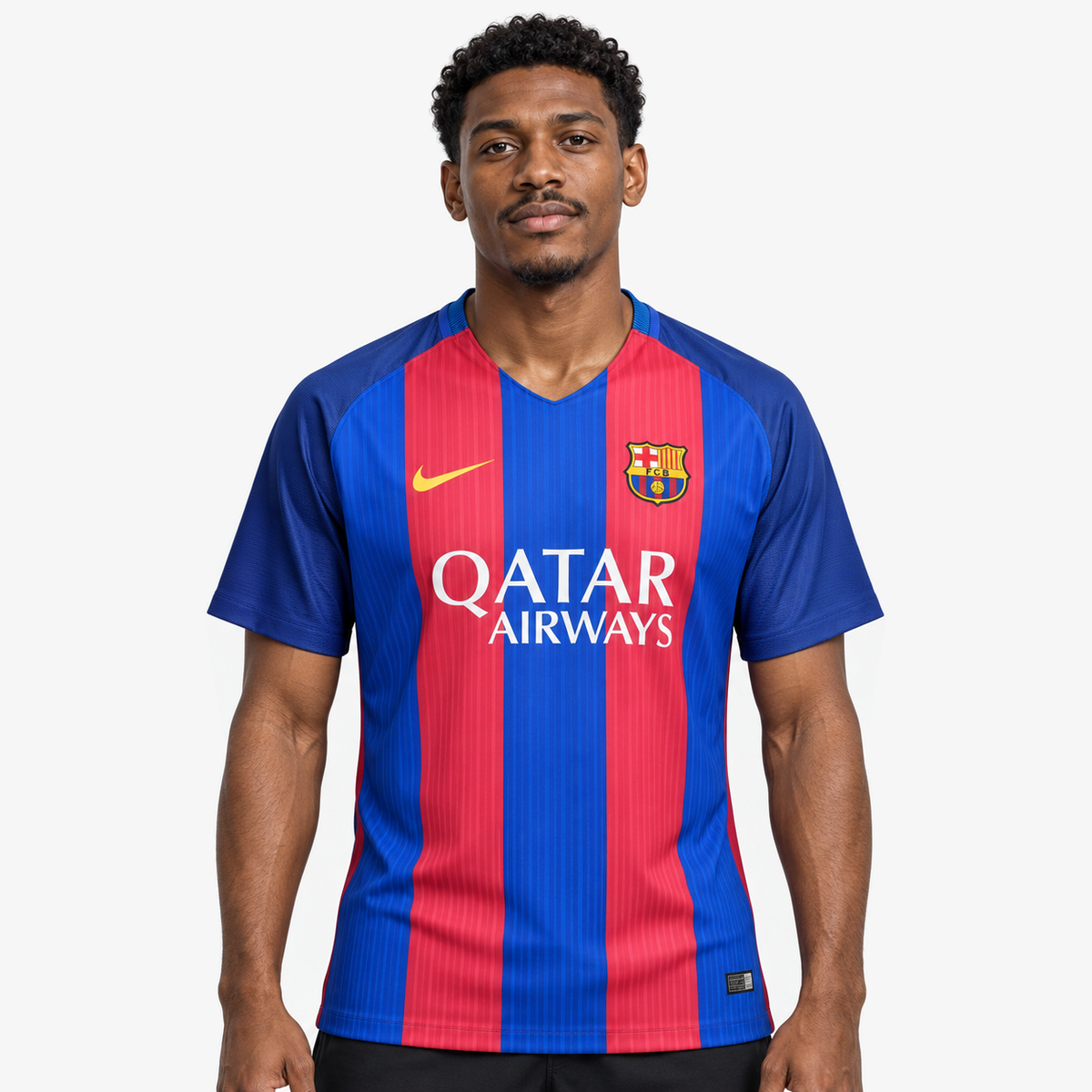 FC Barcelona Camisola Principal - 16/17 — hero editorial com modelo IA