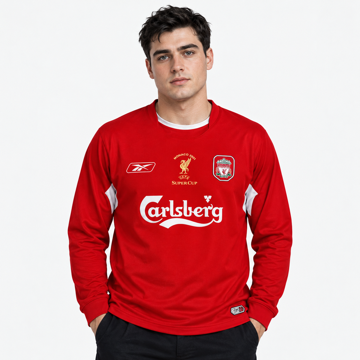 Liverpool Camisola Principal Final Liga dos Campeões - 04/05 - Manga Comprida - hero com modelo distinto