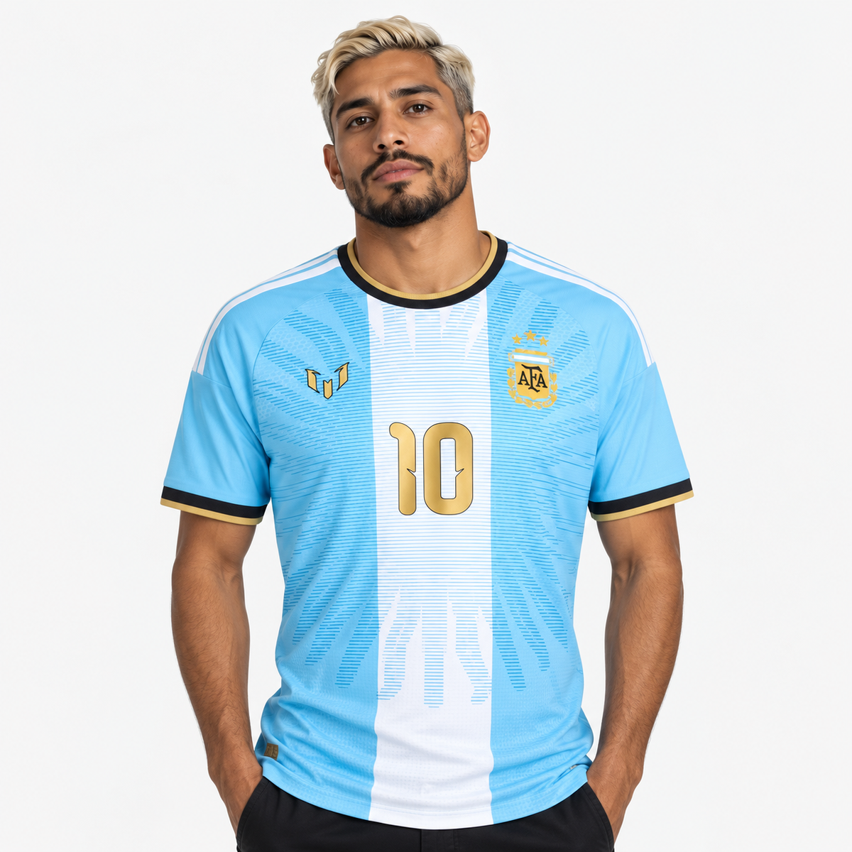 Argentina Camisola Edição Especial Messi 10 Despedida - 2026 - hero com modelo distinto